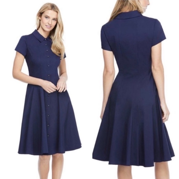 Gal Meets Glam Dresses & Skirts - GAL MEETS GLAM Molly Collared Button Down Midi Shirtdress. Size12. Navy Blue.